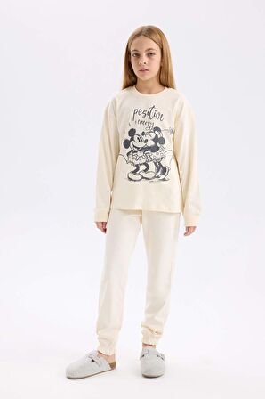 DeFacto Kız Çocuk Disney Mickey & Minnie Pijama Takımı Bisiklet Yaka Uzun Kollu Üst Uzun Alt D7751A824WNER134