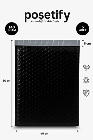 Balonlu Siyah Kargo Poşeti 35x45+5 cm | 140 gr Bantlı Patpatlı Kargo Poşeti | 5’li E-Ticaret Poşeti