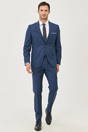 Erkek Indigo Slim Fit Dar Kesim Desenli Takım Elbise