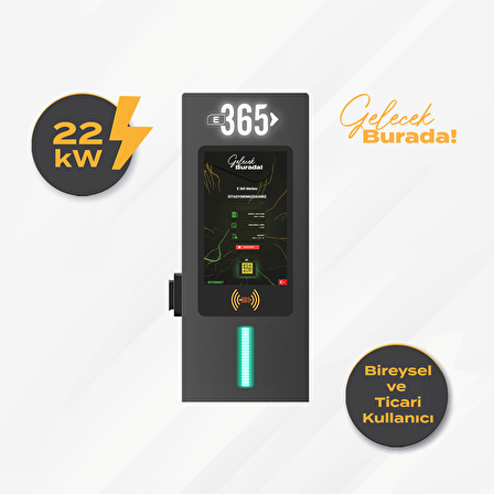 E 365 AC Duvar Tip 10 İnç Ekranlı MID Sayaçlı Tek Soketli RFID 22kW Şarj İstasyonu