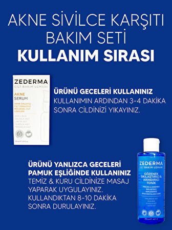 Akne Giderici Bakım Seti: Gözenek Sıkılaştırıcı & Arındırıcı Tonik + Akne Serum+80 li Pamuk Hediye