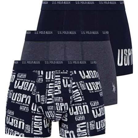 U.S. Polo Assn. Erkek 3 Lü Desenli Boxer Set Lacivert