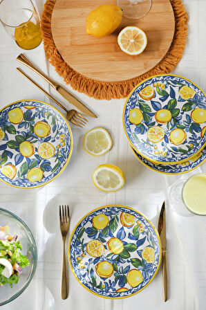 Keramika Lemon Glow Ege Pasta Tabağı 20 Cm 4 Parça