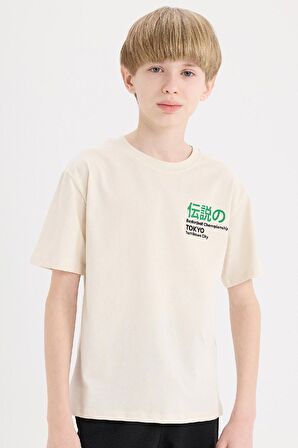 DeFacto Erkek Çocuk Bisiklet Yaka Sırt Baskılı Kısa Kollu Tişört E0100A825SMBG772