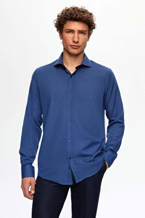 Ds Damat Slim Fit Lacivert İtalyan Yaka Gömlek 2HF02ORT5185 2HF02ORT5185
