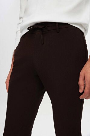 Slim Fit Kahverengi Beli Lastikli Bağcıklı Fermuarlı Likralı Rahat Jogger Pantolon 2HC03ORTJGR01