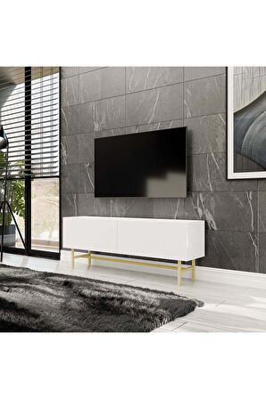 4022 VERDE 138 CM (GOLD METAL AYAKLI) TV ÜNİTESİ BEYAZ