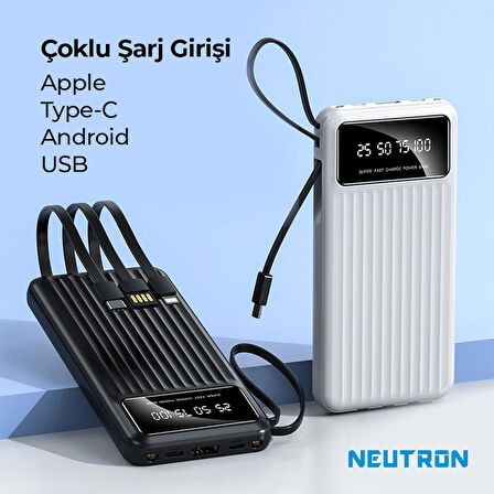 Neutron 10.000 Mah Kablolu Dijital Göstergeli El Feneri Özellikli Powerbank - Siyah - NTL-PB-13N4