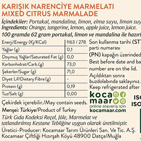 Kocamaar Çiftliği Karışık Narenciye Marmelatı (Rafine Şeker İlavesiz) 270 gr