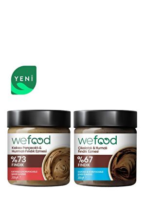 Wefood Kakao Nibli Hurmalı Fındık Ezmesi 200 gr + Wefood Çikolatalı Hurmalı Fındık Ezmesi (Şekersiz, Katkısız) 200 gr