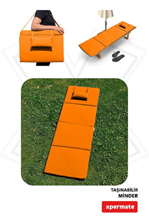XPERMATE Katlanır Şezlong Minderi - Taşınır Kamp Yatağı Su Itici Solmaz Kumaş 180x60x3 Turuncu Ultraluks