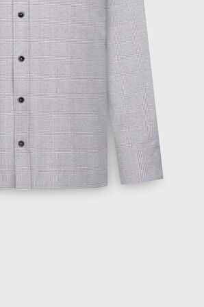Oxford Slim Fit Dar Kesim Düğmeli Yaka Kareli Esnek Gömlek