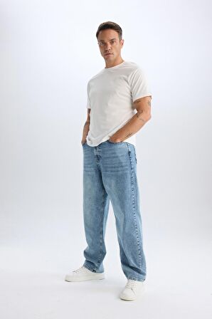 DeFacto Baggy Fit Geniş Kalıp Normal Bel Geniş Paça Jean Yıkamalı Pantolon B3926AX24AUNM39