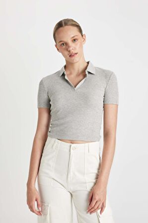 DeFacto Fitted Polo Yaka Fitilli Kaşkorse Kısa Kollu Tişört A0379AX24SMGR256
