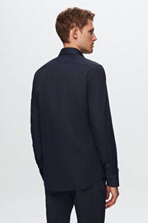 Slim Fit Lacivert Armürlü Gömlek 7HF02ORT02100