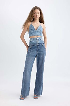 DeFacto Boyundan Bağlamalı Crop Jean Bluz C5862AX24SPNM28