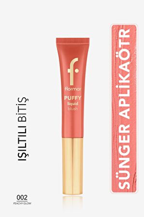 Flormar Puffy Nemlendirici Etkili&Parlak Bitişli Sünger Aplikatörlü Likit Allık-002Peachy Glow-8682536093880