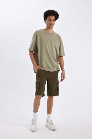 Relax Fit Düz Paça Gabardin Bermuda