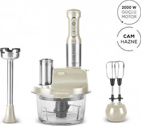 Karaca Mm Prosteel 2000w Cam Mutfak Robotu Soft Cream - Inox
