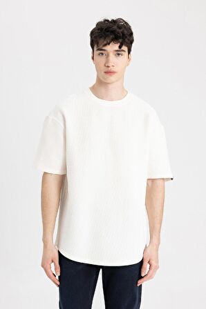 DeFacto Comfort Regular Fit Rahat Kesim Bisiklet Yaka Waffle Kumaş Pamuklu Kısa Kollu Basic Düz Tişört B4443AX24SPER105