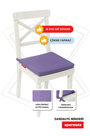 XPERMATE Fermuarlı Sandalye Minderi Su İtici Kumaş 40x40 cm Sünger Sandalye Minderi Bağcıklı Mor