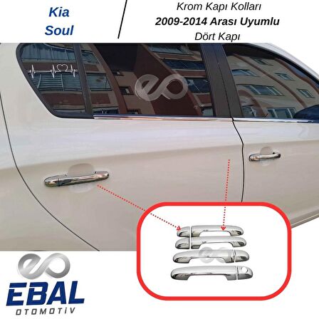 Kia Soul Krom Kapı Kolu 4 Kapı 2009-2014 Arası Uyumlu P. Çelik