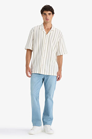 DeFacto Relax Fit Apaş Yaka Kısa Kollu Çizgili Gömlek D7315AX25SPER83