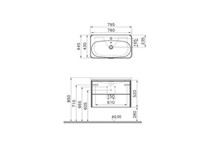 VitrA Nest Trendy 56441 Lavabo Dolabı, Çift Çekmeceli, 80 cm, Parlak Beyaz