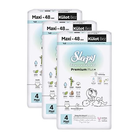Sleepy Bio Natural Premium Plus Avantajlı Paket Külot Bez 4 Numara Maxi 144 Adet
