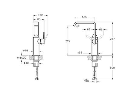 VitrA Suit A42765 Yüksek Lavabo Bataryası Yandan Kumandalı, Krom