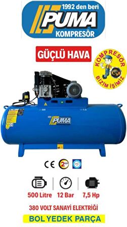 Puma 500 Lt 7.5 Hp Hava Kompresörü, Italyan Alüminyum Kafalı 12 Bar, 380 V