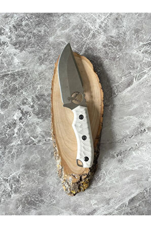 Geyik Desenli El Yapımı Beyaz Kabzeli Kılıflı Kamp ve Av Bıçağı – 20,5 cm