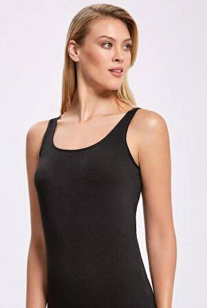 Likralı Geniş Askılı Siyah Kadın Atlet