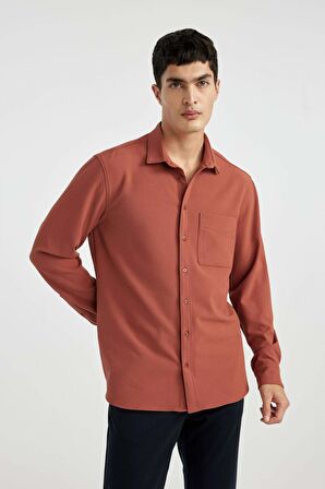 DeFacto Regular Fit Polo Yaka Krinkıl Basic Düz Uzun Kollu Gömlek B6484AX24SPBN367