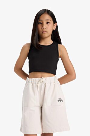 Kız Çocuk Beli Lastikli Basic Düz Şort