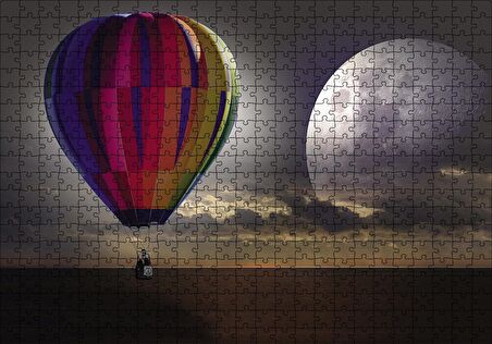 Cakapuzzle  Uçan Balon Ufukta Ay Görseli Puzzle Yapboz MDF Ahşap