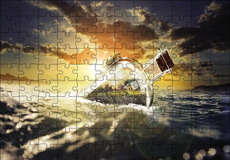 Cakapuzzle  Deniz Gün Batımı Şişe Puzzle Yapboz MDF Ahşap