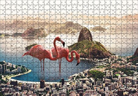Cakapuzzle  Şehir Deniz Filamingolar Fantastik Puzzle Yapboz MDF Ahşap