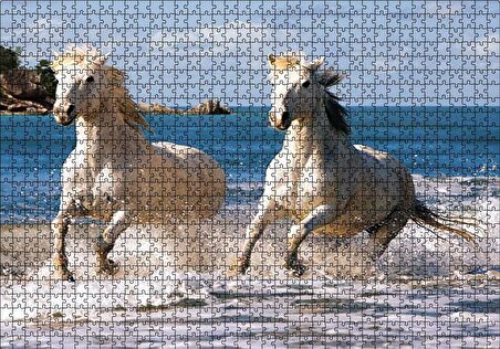 Cakapuzzle  Denizde Koşan Beyaz Atlar Puzzle Yapboz MDF Ahşap