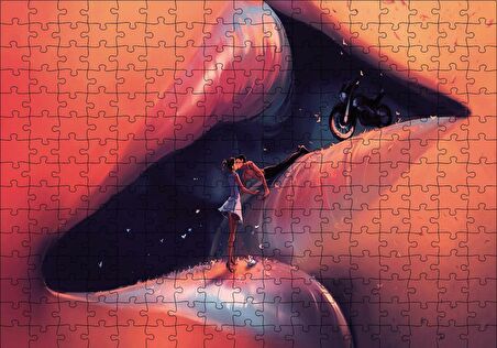 Cakapuzzle  Dudakta Öpüşen Gençler Soyut Puzzle Yapboz MDF Ahşap