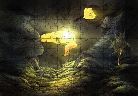 Cakapuzzle  Mağara Işık İnsan Figürü Puzzle Yapboz MDF Ahşap