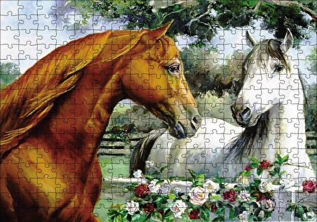 Cakapuzzle  Kahve Beyz Renk Atlar Puzzle Yapboz MDF Ahşap