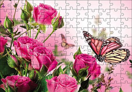 Cakapuzzle  Güller ve Kelebek Puzzle Yapboz MDF Ahşap