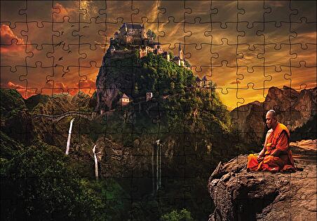 Cakapuzzle  Meditasyon Yapan Budist Şato Puzzle Yapboz MDF Ahşap