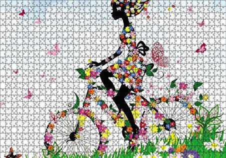 Cakapuzzle  Kelebekler Bisikletli Kız Puzzle Yapboz MDF Ahşap