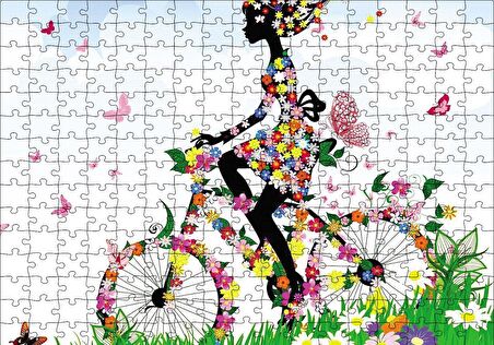 Cakapuzzle  Kelebekler Bisikletli Kız Puzzle Yapboz MDF Ahşap