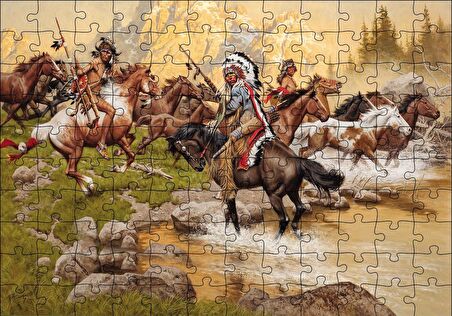 Cakapuzzle  Kızılderili Vahşi Atlar Puzzle Yapboz MDF Ahşap