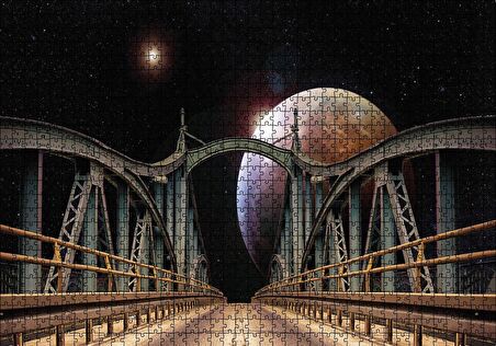 Cakapuzzle  Köprü Gecede Gökyüzü Gezegen Puzzle Yapboz MDF Ahşap