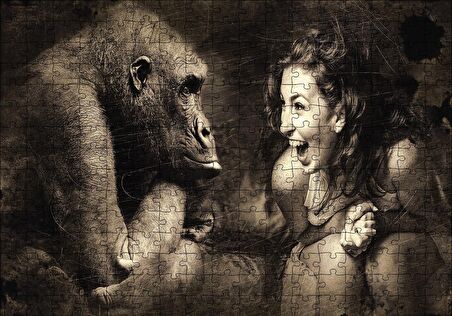 Cakapuzzle  Maymun ve Gülümseyen kKadın Puzzle Yapboz MDF Ahşap