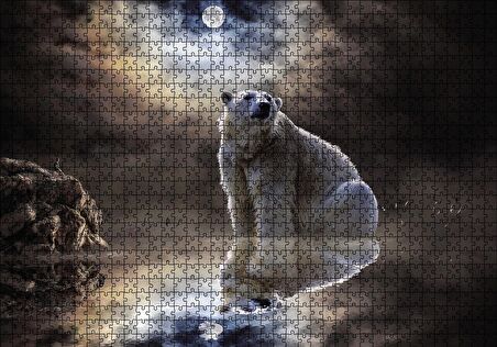 Cakapuzzle  Kutup Ayısı Doğa Gece Puzzle Yapboz MDF Ahşap